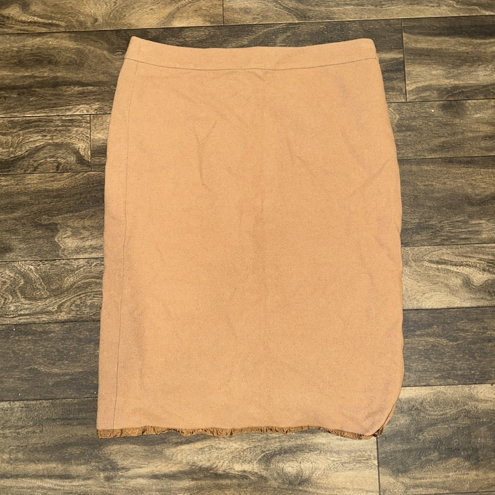 JCREW Pencil Skirt Camel Wool Women's Size 12 Zippered Back Closure Casual